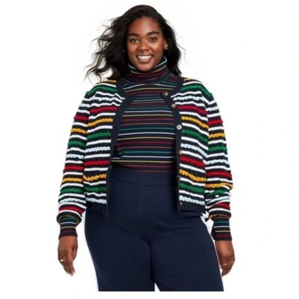 [La Ligne] x Target Navy Blue Textured Striped Cardigan Sweater Chunky Knit 2X